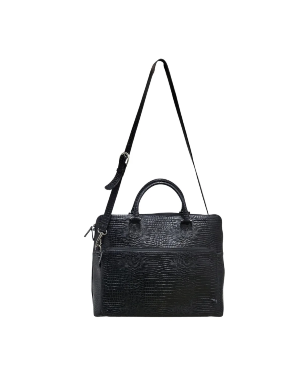 Levenger Crocodile Embossed Genuine Leather Messenger Briefcase Crossbody Bag